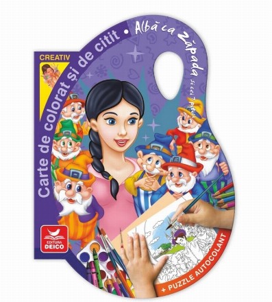 Albă ca Zăpada şi cei şapte pitici : carte de colorat şi de citit + puzzle autocolant