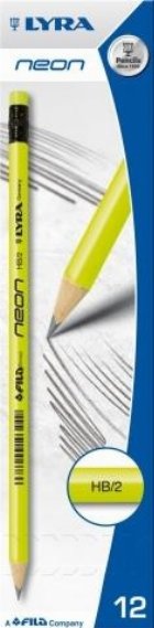coperta Creion Lyra Neon 12 bucati, HB/2, cu guma - corp fluorescent