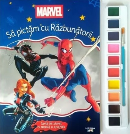 Disney Marvel : să pictăm cu Răzbunătorii,carte cu pensulă şi acuarele