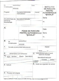 Foaie de parcurs pentru autovehicule scoala