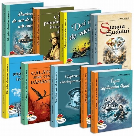 Pachet Jules Verne: 1.Calatorie spre centrul pamantului;2.Capitan la cincisprezece ani;3.Cinci saptamani in balon;4.Copiii capitanului Grant;5.Doi ani de vacanta;6.Douazeci de mii de leghe sub mari;7.Ocolul pamantului in optzeci de zile;8.Steaua Sudului